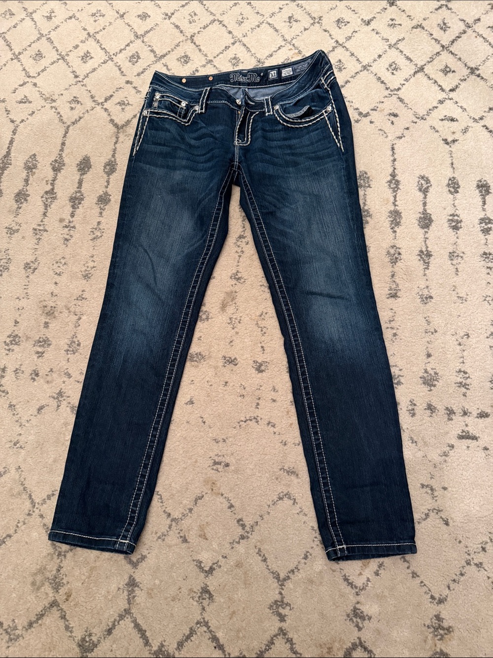 Miss Me Dark Wash Skinny Jeans with Contrast Stitching